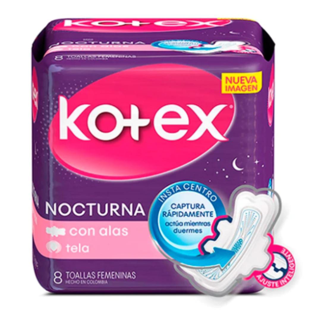 Kotex Nocturna Con Alas X 8 Unidades